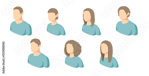 set of flat design female and male avatars icon for profile or user interface with light blue background. collection of faceless avatars