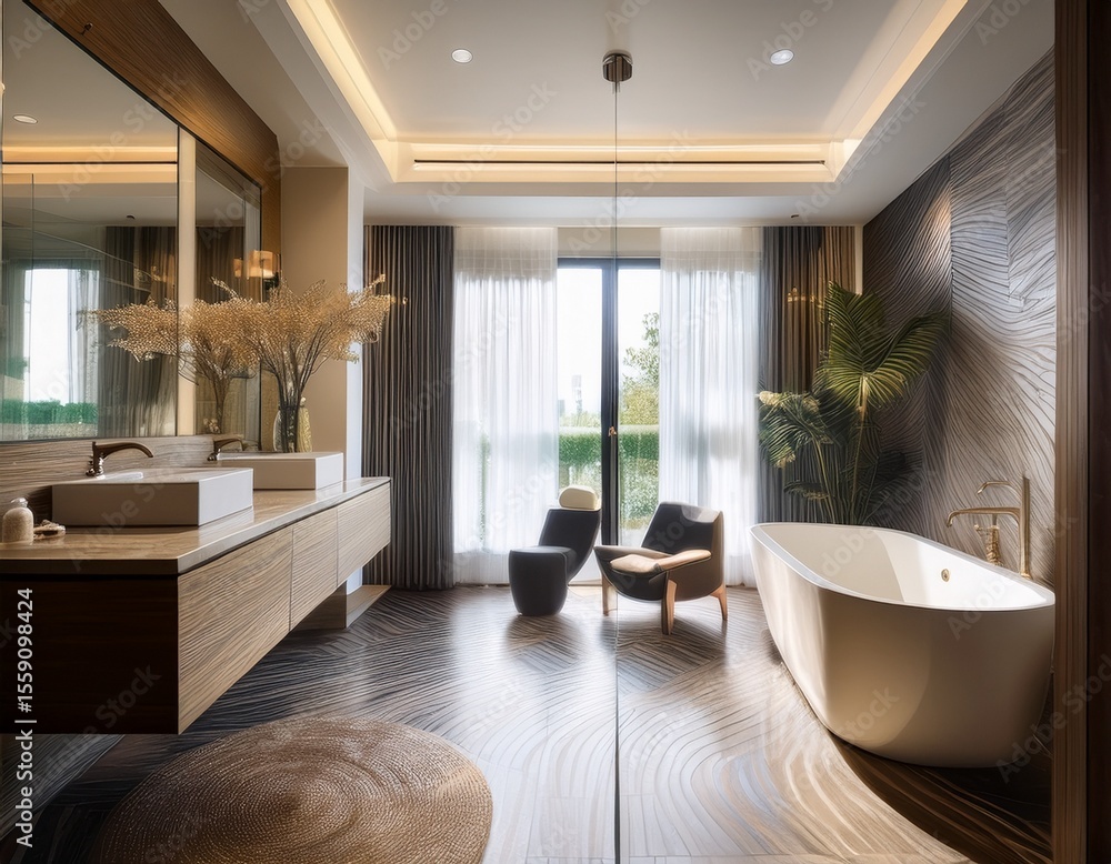Fototapeta premium luxury hotel room design luxurious hotel room bathroom features functional and stylish reeded glass panels enhancing the guests experience with a touch of elegance