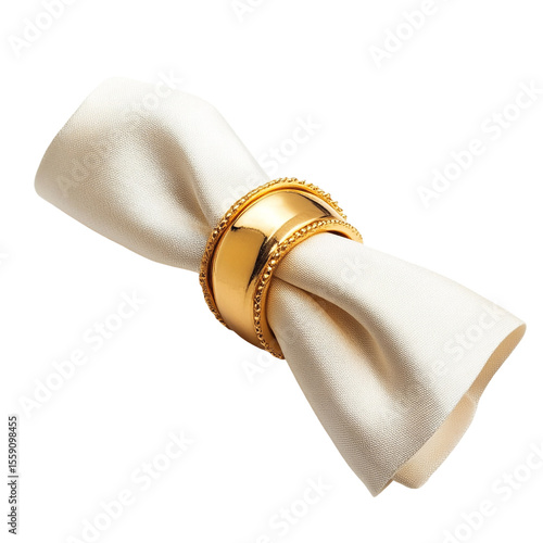 Elegant gold napkin ring on a cream napkin