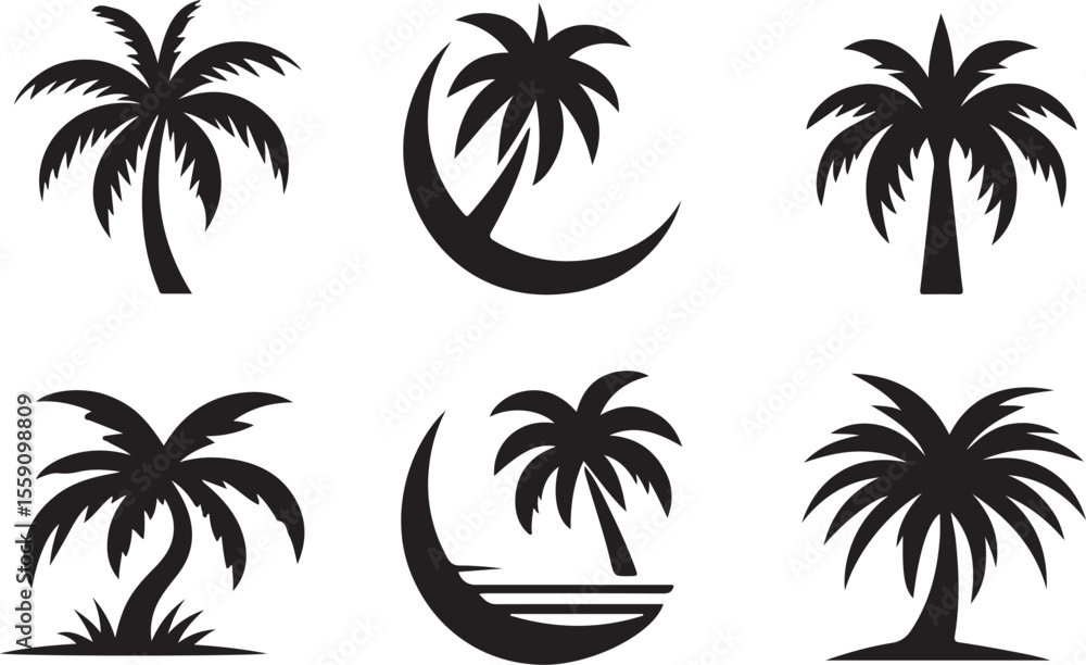 set of vector palms silhouettes set of vector palms silhouettes