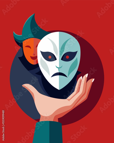 The mask in their hand is a tool used to manipulate and deceive others masking their true intentions.. Vector illustration
