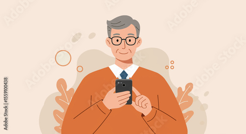 an older man is holding a smart phone