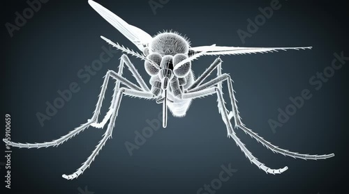 Futuristic lab simulation of mosquito insect anatomy with detailed 3D illustration and structure