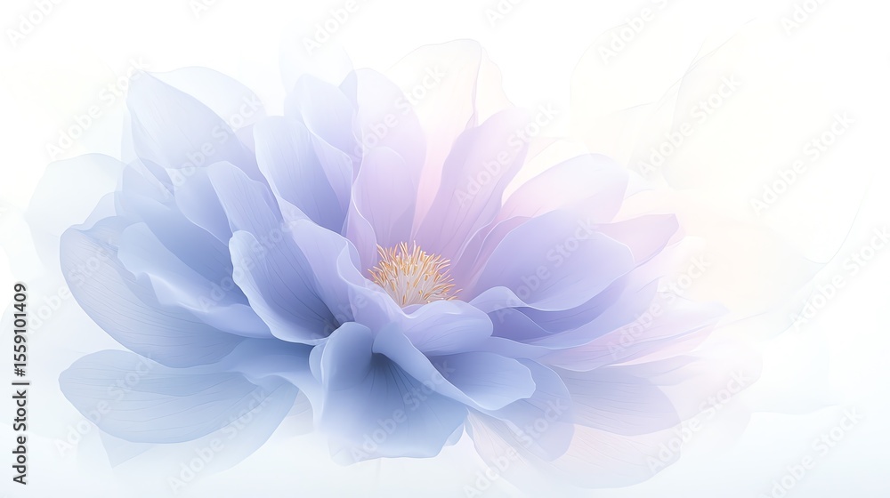 Obraz premium Elegant and tranquil: A stunning abstract floral design showcases swirling purple blossom petals with delicate gold lines, beautifully isolated on a white background.