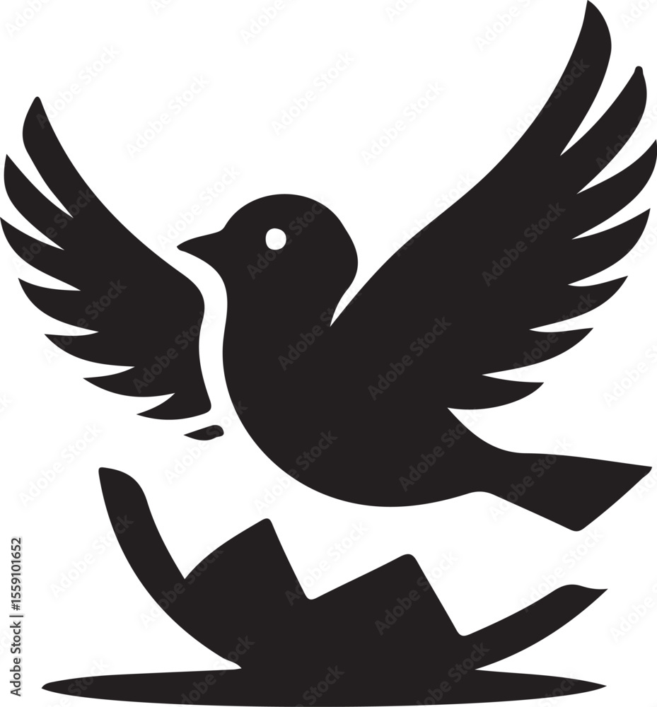 Obraz premium Black Dove Vector Logo with Silhouette 