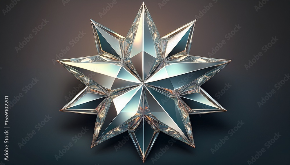 Obraz premium 3d shape star with silver metallic crystal gems in faceted polygonal reflective glossy style