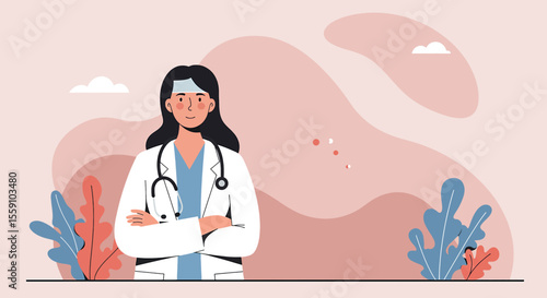 Empathetic female doctor wearing a stethoscope and lab coat, with a concerned expression, standing against a soft, abstract background.