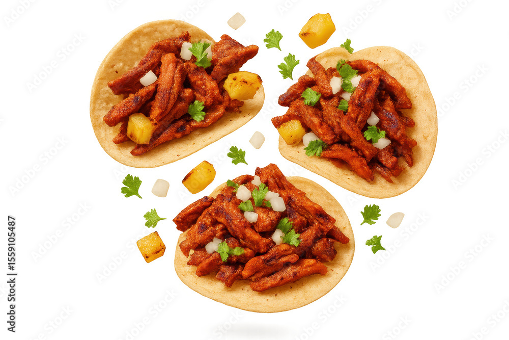 Al Pastor tacos with pineapple, isolated on transparent background. Al Pastor tacos with pineapple, isolated on transparent background.