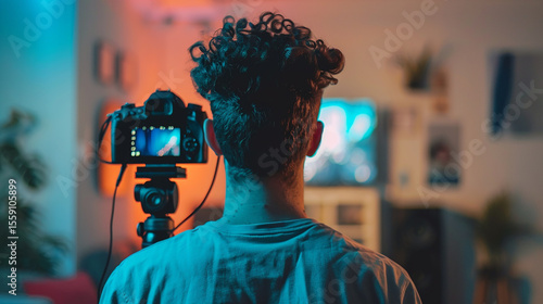 Filmmaker or Vlogger Recording with Camera at Home

