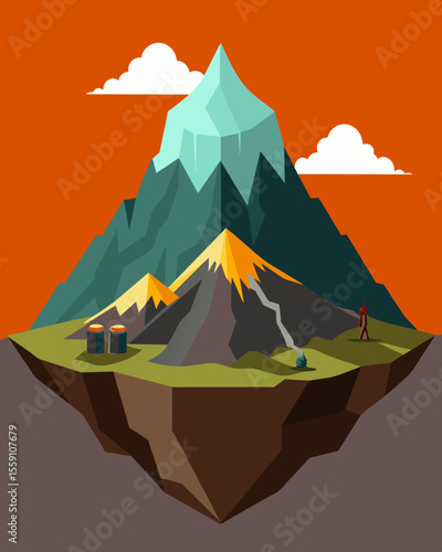 A barren mountain of its minerals and resources through mining.. Vector illustration