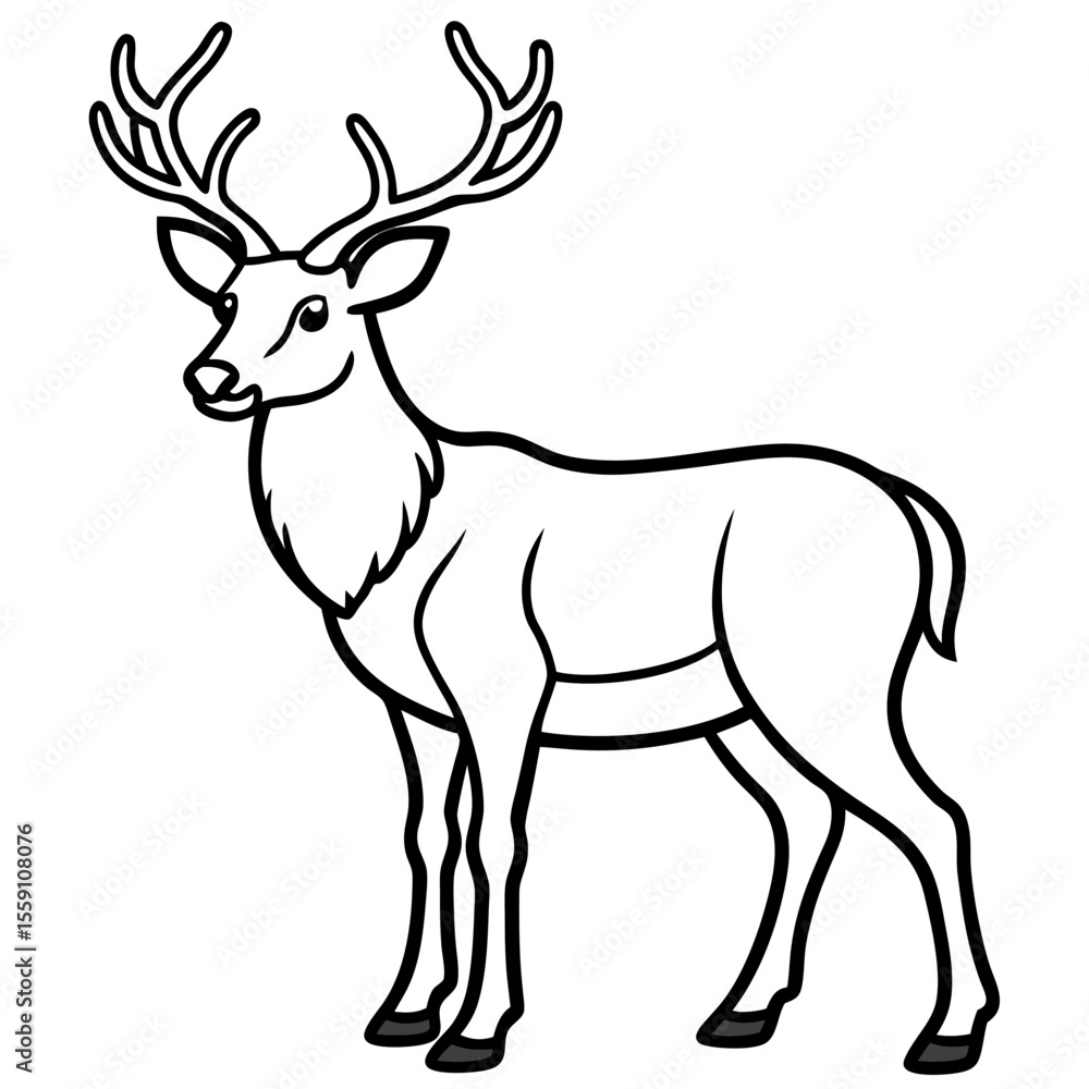 Fototapeta premium Wildlife Duo Wapiti and Vole Vector Sketch
