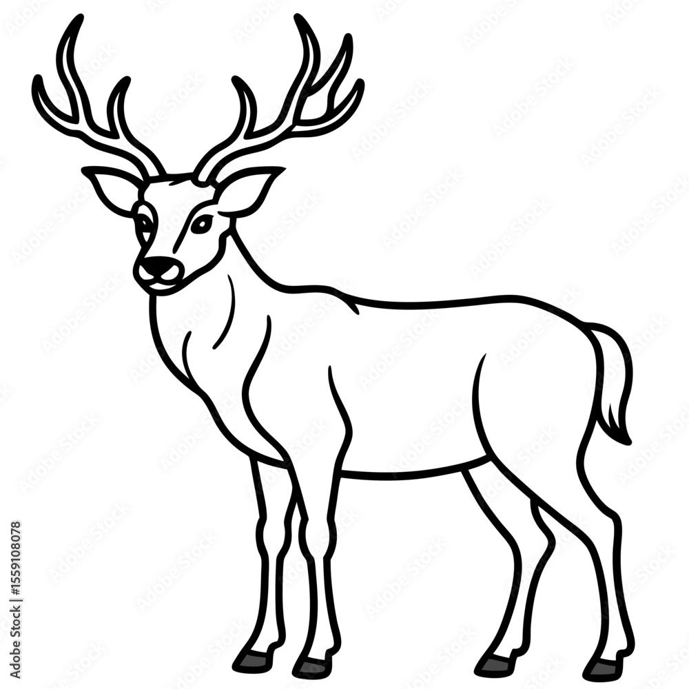 Fototapeta premium Wildlife Duo Wapiti and Vole Vector Sketch