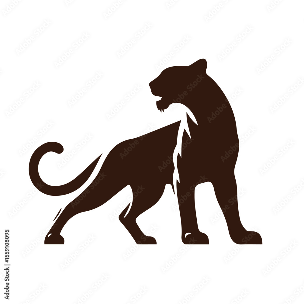 Obraz premium Stylized silhouette of a powerful brown panther with a curved tail on a white background