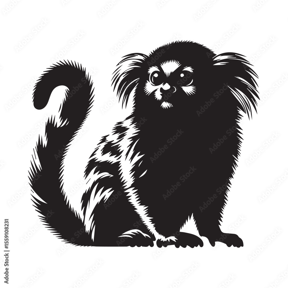 Obraz premium Stylized black silhouette of a small monkey with a bushy tail and large eyes