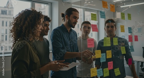 Team Working on Sticky Notes in Office
