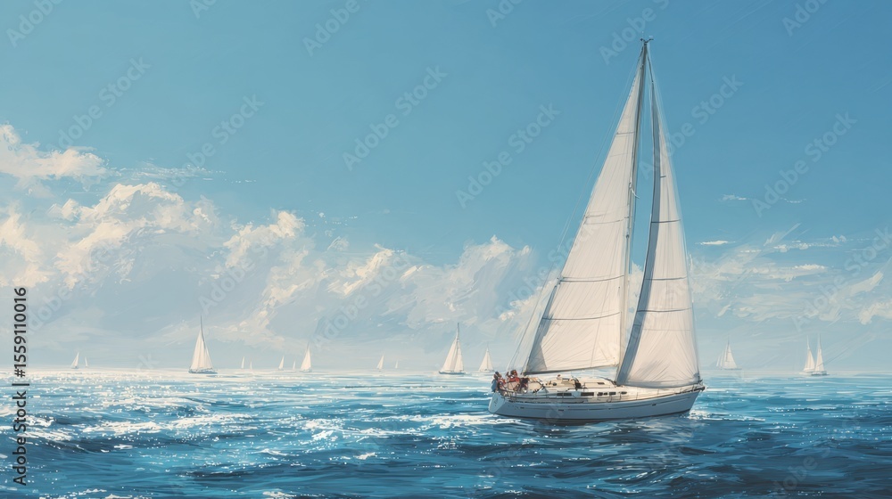 Fototapeta premium Sailboats participating in a regatta on a sunny day