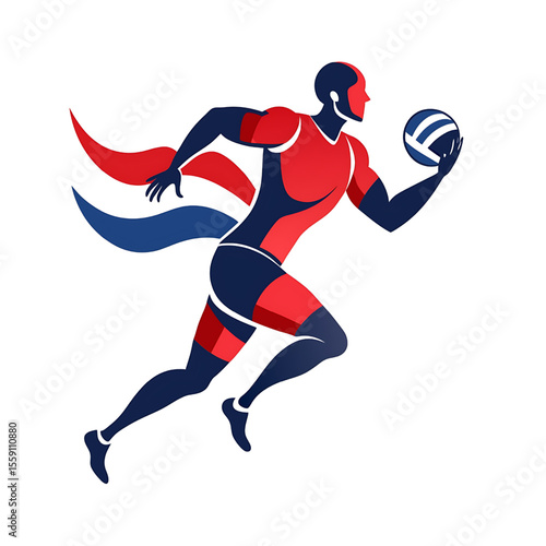 Dynamic Volleyball Player Silhouette: Running, Serving, and Spiking Action.