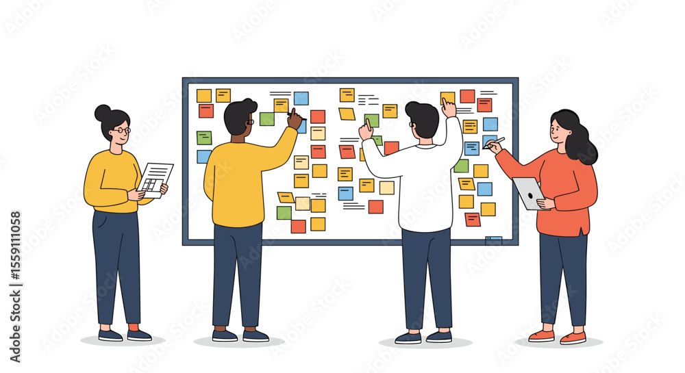 Fototapeta premium Collaborative Team Brainstorming Session with Colorful Sticky Notes