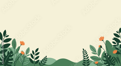 Botanical Illustration with Flowers and Leaves on a Neutral Background