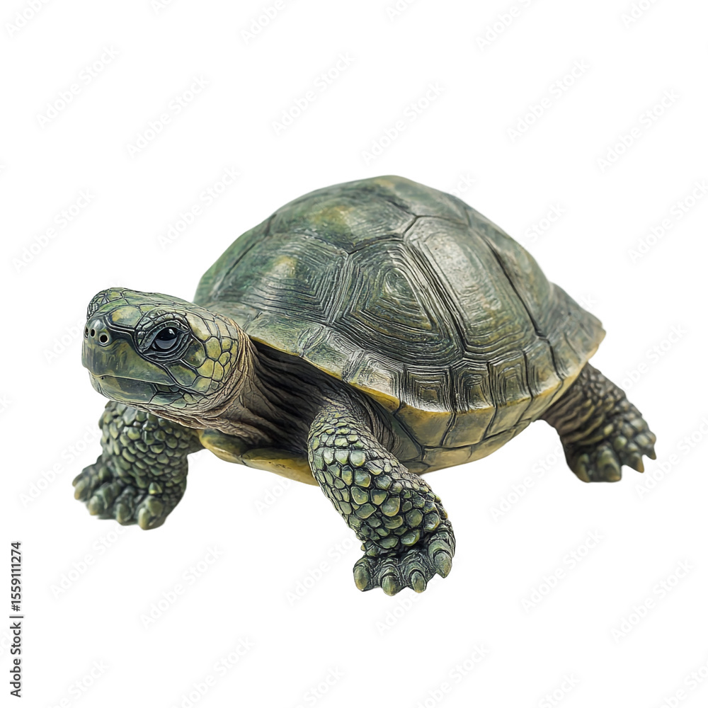 Fototapeta premium A green turtle statue isolated on black background a detailed closeup view showing its shell legs and head