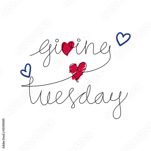 Giving Tuesday, the world's day of charity giving with a line forming a heart. Background design, banners and social media posts, vector illustration.