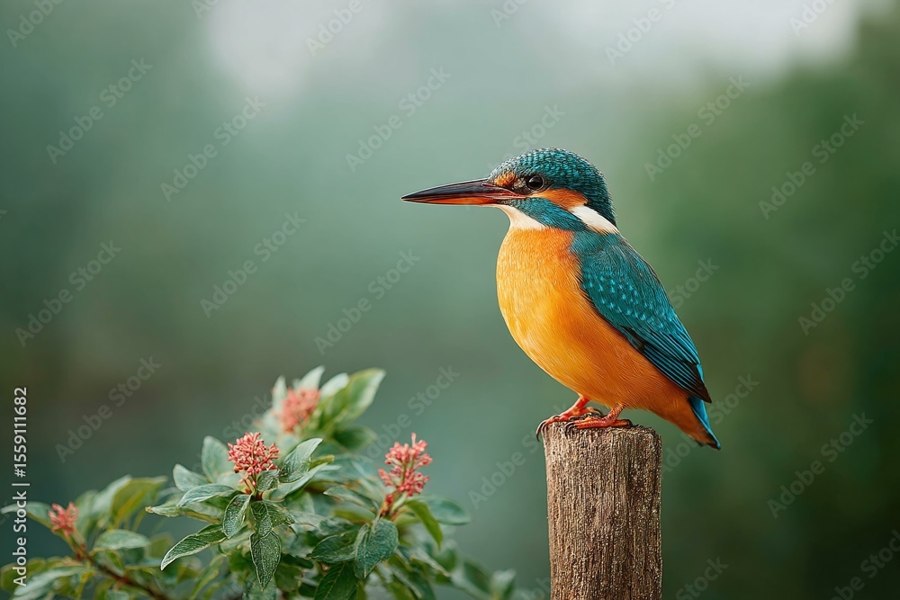 Fototapeta premium Beautiful Kingfisher Perched on a Post