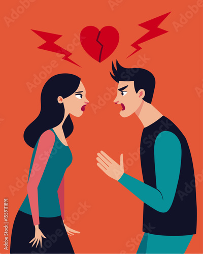 As a couples argument escalates their words become more vicious and ting causing irreparable damage to their relationship.. Vector illustration