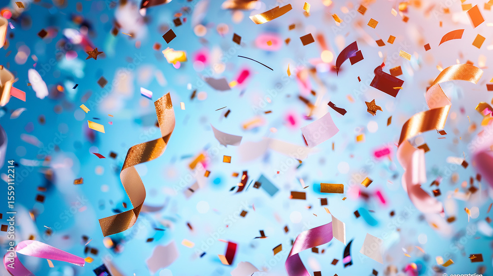 Fototapeta premium Vibrant Confetti and Streamers - Festive Celebration Background