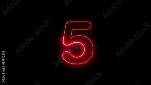 Glowing neon line number 5. Neon Futuristic Effect number five animation on black background. Neon glowing animation above 5 digit text. number 5 neon text concept