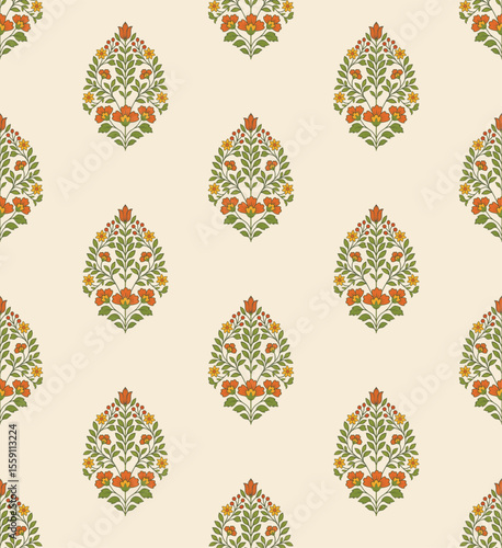 Mughal flower motif seamless pattern. Traditional flower pattern illustration. Flower pattern for fashion, fabric, textile, and wallpaper.