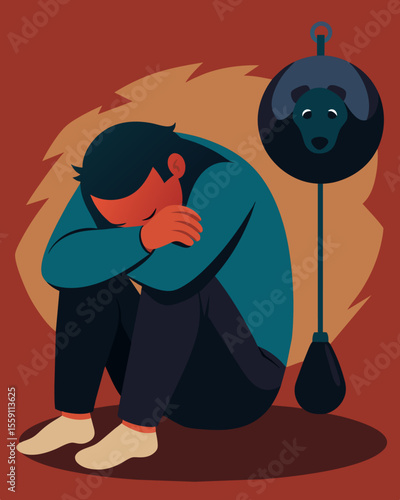 The weight of depression holding the mind captive caught in a bear of despair.. Vector illustration