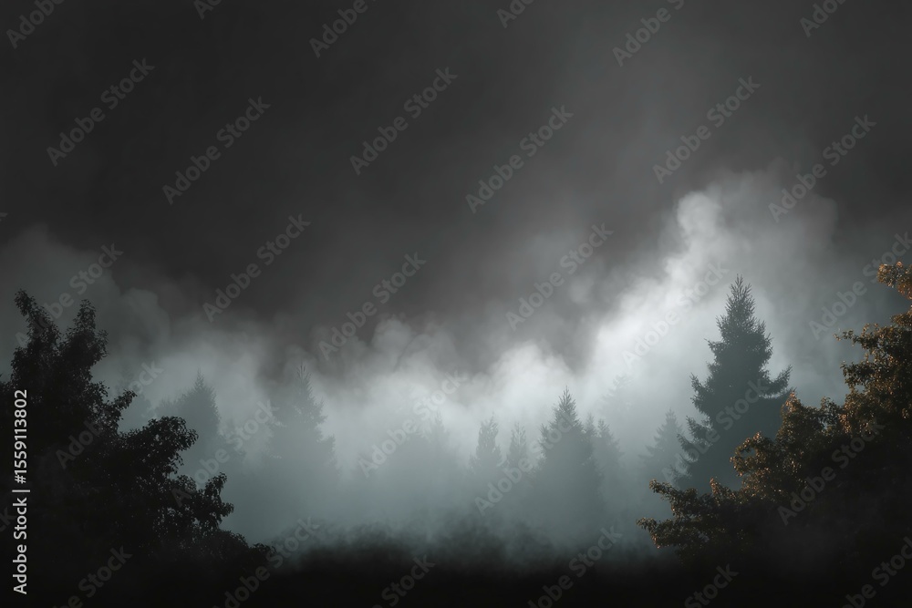 Misty Forest Scenery in Darkness Misty Forest Scenery in Darkness