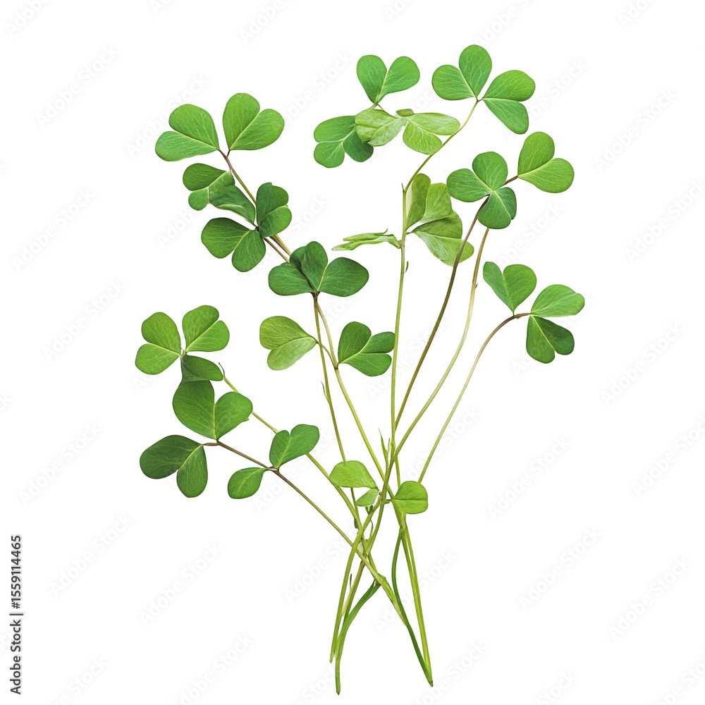 Obraz premium A bouquet of green clover leaves on black background
