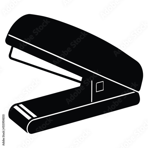 Stapler Silhouette: A simple, black silhouette of a stapler, a common office tool, with a clean, modern design