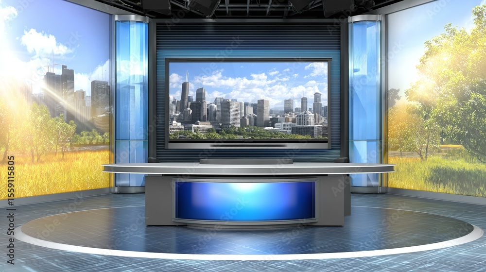 Fototapeta premium Modern Virtual Studio Setting for News Broadcasting
