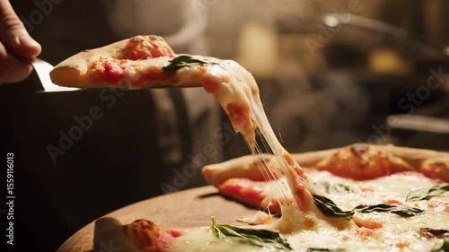 Delicious margherita pizza with fresh basil and mozzarella cheese recipe close up view italian food video 4k