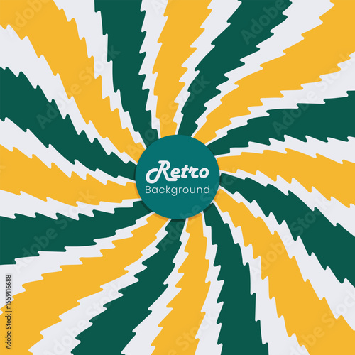 vibrant retro spiral background with jagged zigzag rays in green, yellow, and white. perfect for vintage posters, t-shirt graphics, web design, flyers, and retro-inspired branding.