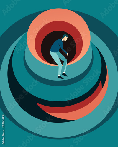 The spiral of negativity seemed neverending dragging the person deeper into a pit of selfdoubt and worthlessness.. Vector illustration