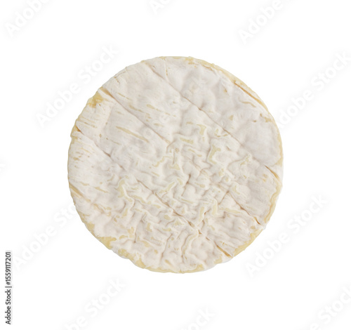 fresh whole camembert cheese isolated on white background, top view