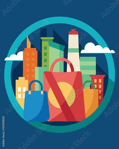 A citywide ban on singleuse plastic bags and a push towards reusable bags and containers.. Vector illustration