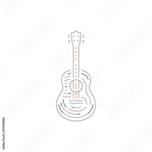Minimalist illustration of an acoustic guitar with subtle lines and colors, ideal for music themes