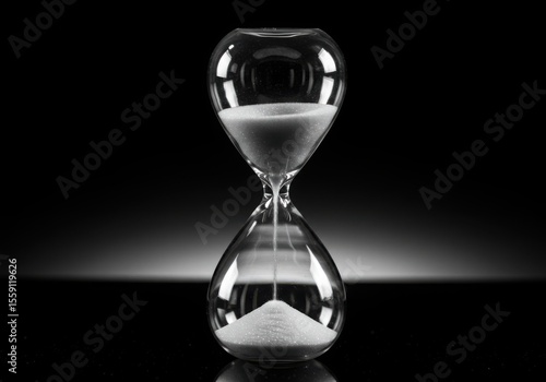 Hourglass with sand flowing on a dark background