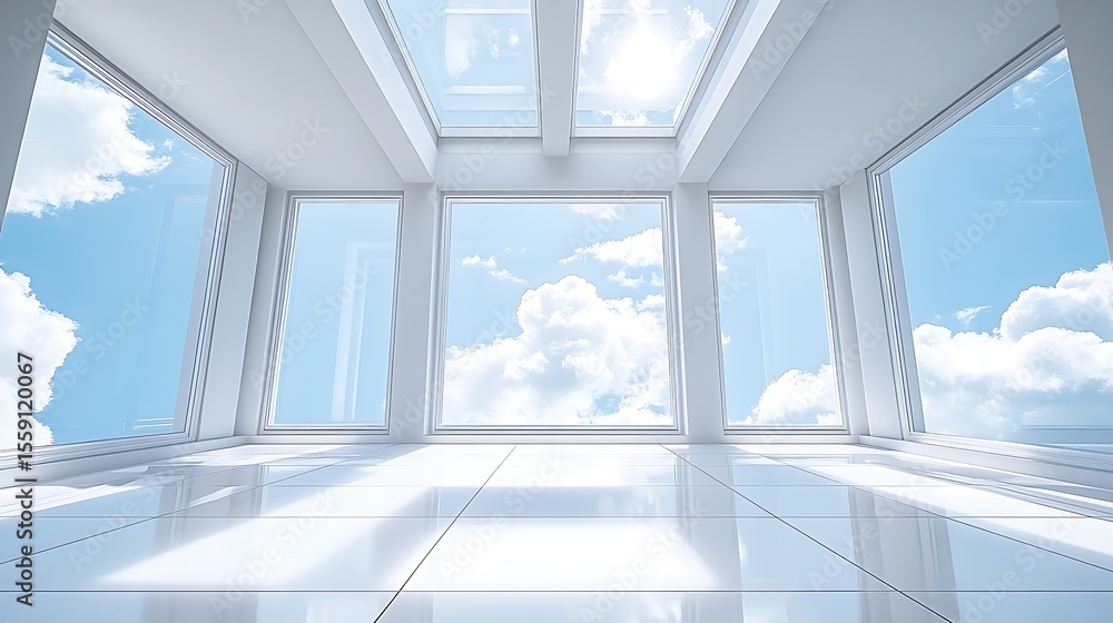 Fototapeta premium Bright modern room with sky view.