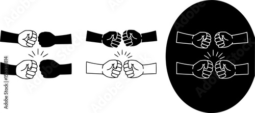 Fist bump icons set. Set of fist bump icons representing greetings, camaraderie, and success
