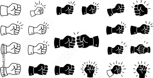 Fist bump icons set. Set of fist bump icons representing greetings, camaraderie, and success
