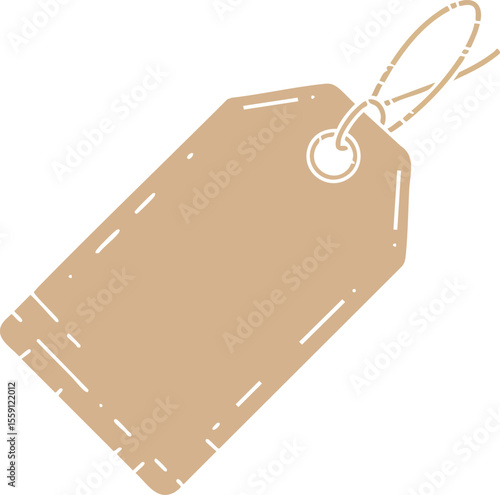 Blank beige tag with string vector design for labeling and price marking in retail and packaging applications