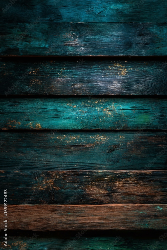 Obraz premium Textured Vintage Teal and Brown Wooden Planks Background