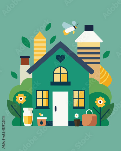 A local community center hosting workshops on DIY products such as homemade cleaning supplies and beeswax wraps.. Vector illustration