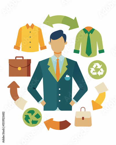 A business specializing in upcycling and repurposing old clothing and materials into trendy and sustainable fashion pieces.. Vector illustration