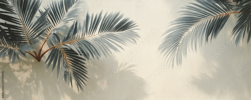 Fototapeta premium Elegant Palm Leaves Against a Beige Wall